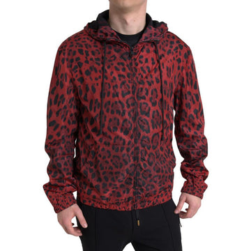 Dolce & Gabbana Red Leopard Hooded Bomber Jacket