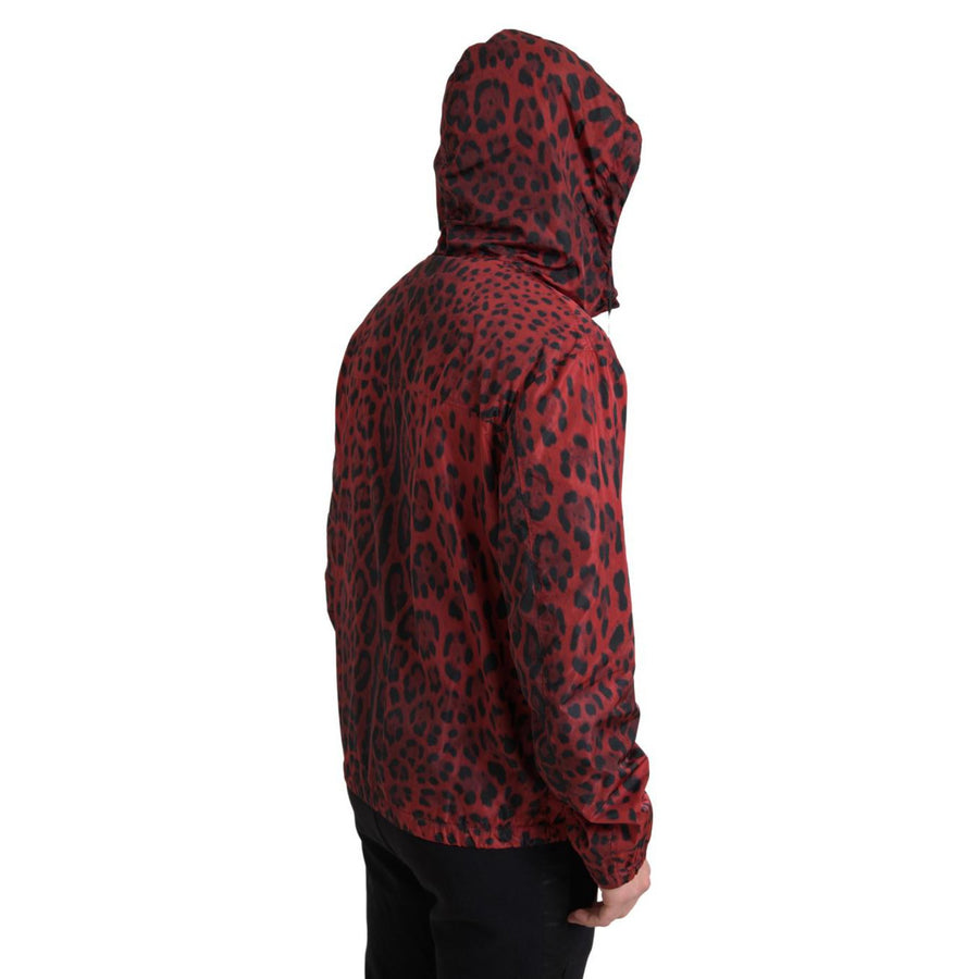 Dolce & Gabbana Red Leopard Hooded Bomber Jacket