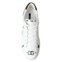 Dolce & Gabbana White Leather Brown LOVE Casual Sneakers