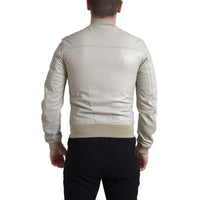 Dolce & Gabbana Cream Leather Bomber Blouson Full Zip Jacket