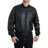 Dolce & Gabbana Black Leather Blouson Full Zip Bomber Jacket