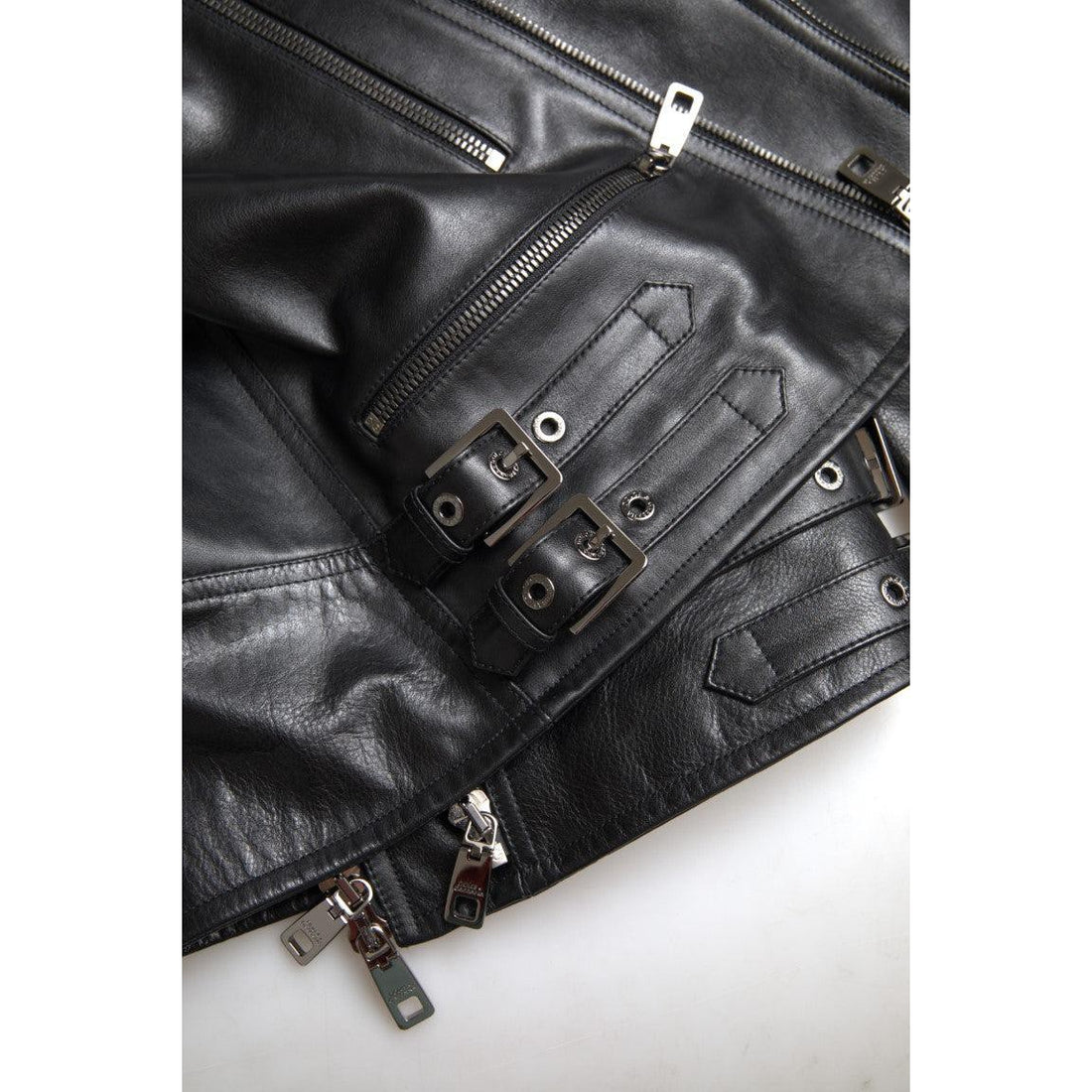 Dolce & Gabbana Black Leather Zipper Coat Men Jacket