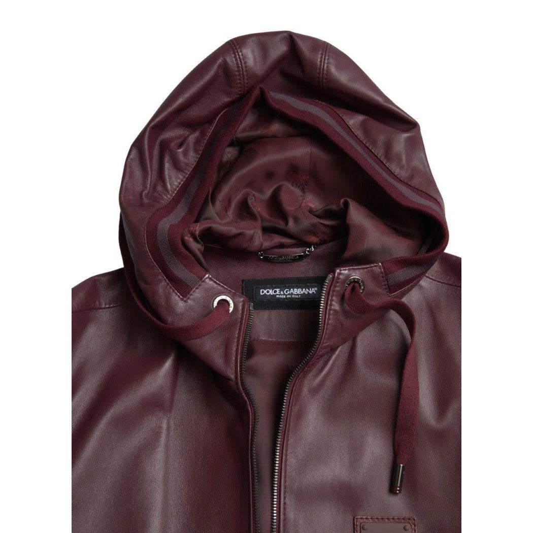 Dolce & Gabbana Elegant Bordeaux Leather Hooded Jacket