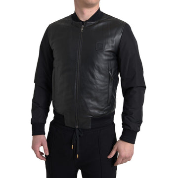 Dolce & Gabbana Sleek Black Leather Bomber Jacket