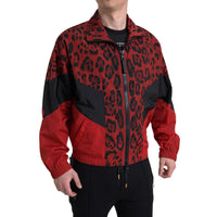 Dolce & Gabbana Red Leopard Nylon Full Zip Sweater