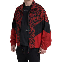 Dolce & Gabbana Red Leopard Nylon Full Zip Sweater