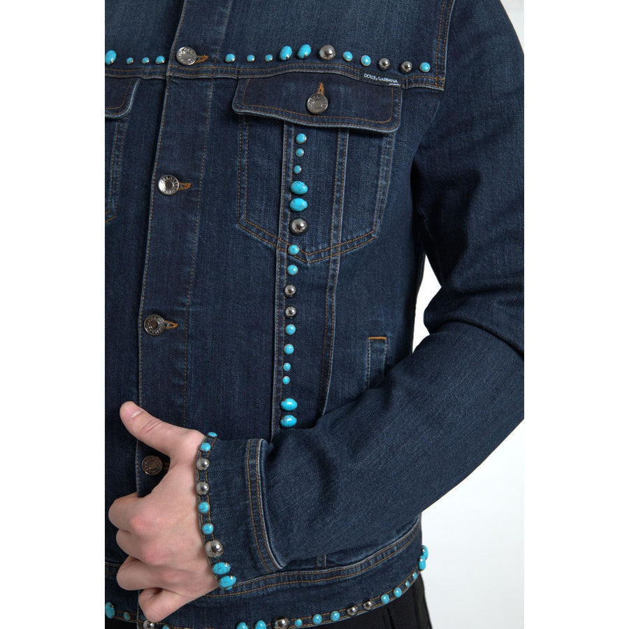 Dolce & Gabbana Blue Denim Turquoise Stones Studded Jacket