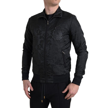 Dolce & Gabbana Black Full Zip Sweater Brocade Logo Casual Mens Jacket