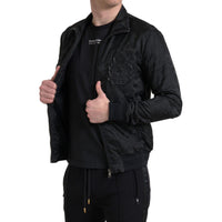 Dolce & Gabbana Black Full Zip Sweater Brocade Logo Casual Mens Jacket