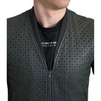 Dolce & Gabbana Green Perforated Leather Bomber Jacket