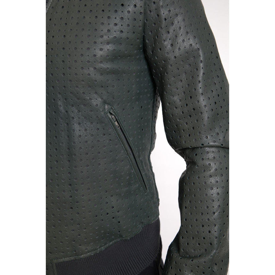 Dolce & Gabbana Green Perforated Leather Bomber Jacket