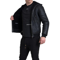 Dolce & Gabbana Elegant Black Leather Full Zip Hoodie