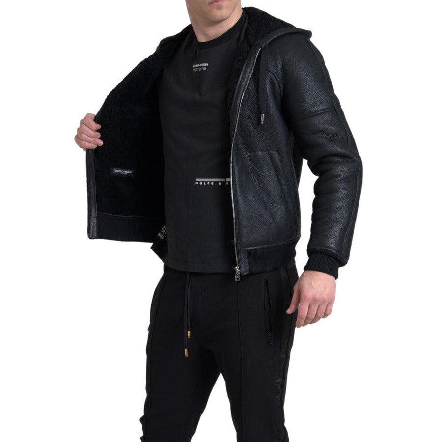 Dolce & Gabbana Elegant Black Leather Full Zip Hoodie