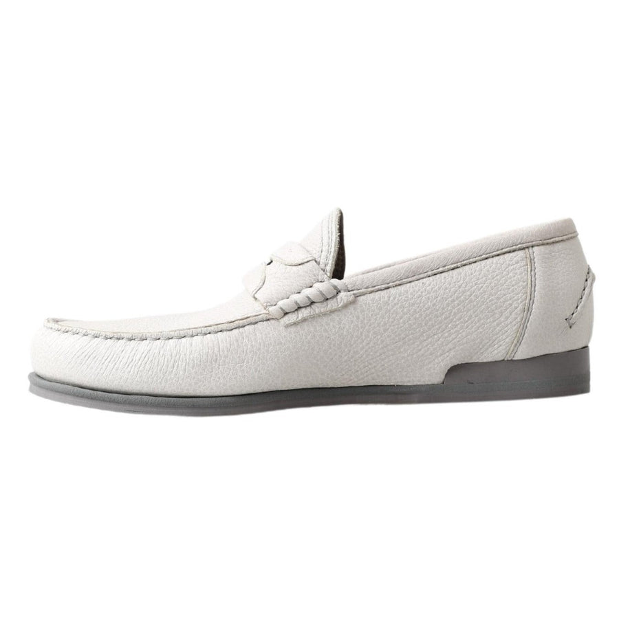 Dolce & Gabbana Light Gray Leather Loafer Slip On Mocassin Shoes