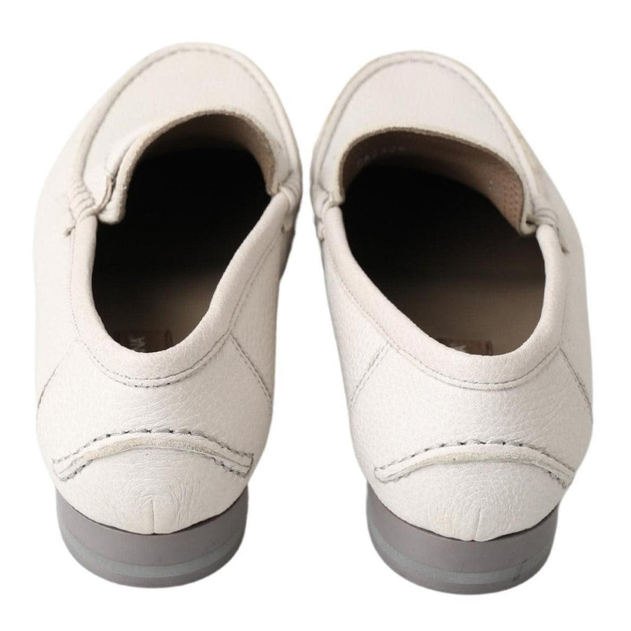 Dolce & Gabbana Light Gray Leather Loafer Slip On Mocassin Shoes