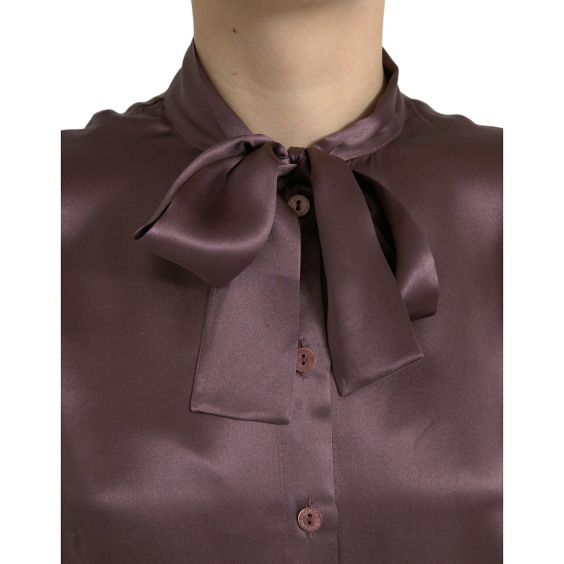 Dolce & Gabbana Brown Silk Ascot Collar Long Sleeve Blouse Top