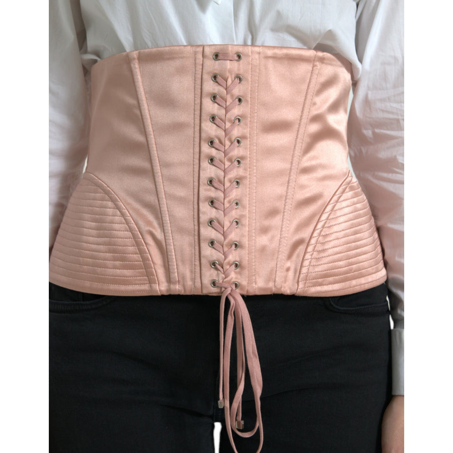 Dolce & Gabbana Pink Silk Stretch Belt Waist Strap Corset Top