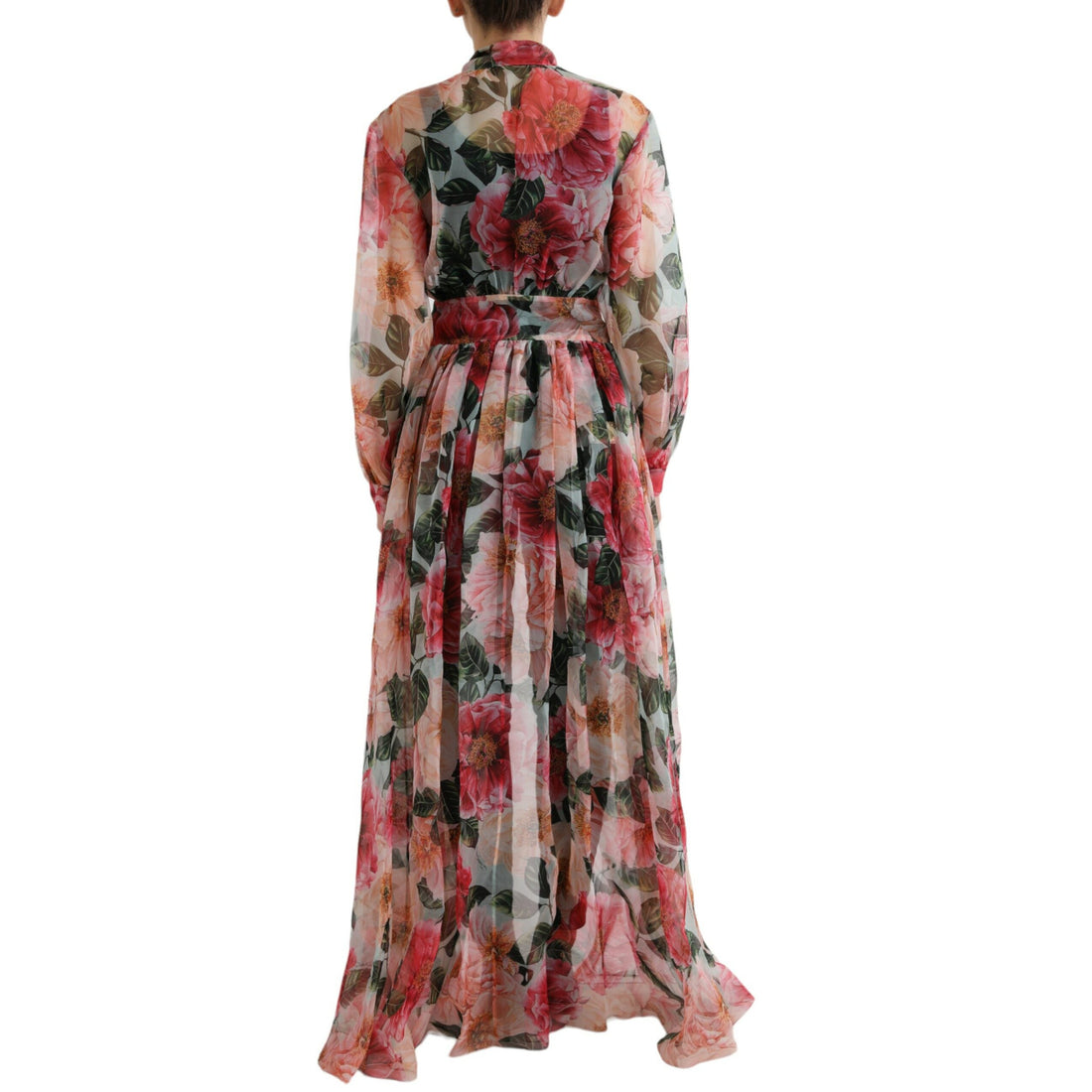 Dolce & Gabbana Multicolor Camelia Print Silk Chiffon Coat