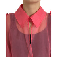 Dolce & Gabbana Pink Silk See Through Belted Long Coat Jacket