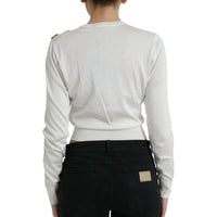 Dolce & Gabbana White Floral Silk Crew Neck Pullover Sweater