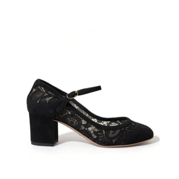 Dolce & Gabbana Black Mary Jane Taormina Lace Pumps Shoes