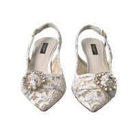 Dolce & Gabbana Elegant Lace Slingback Pumps with Crystal Accents