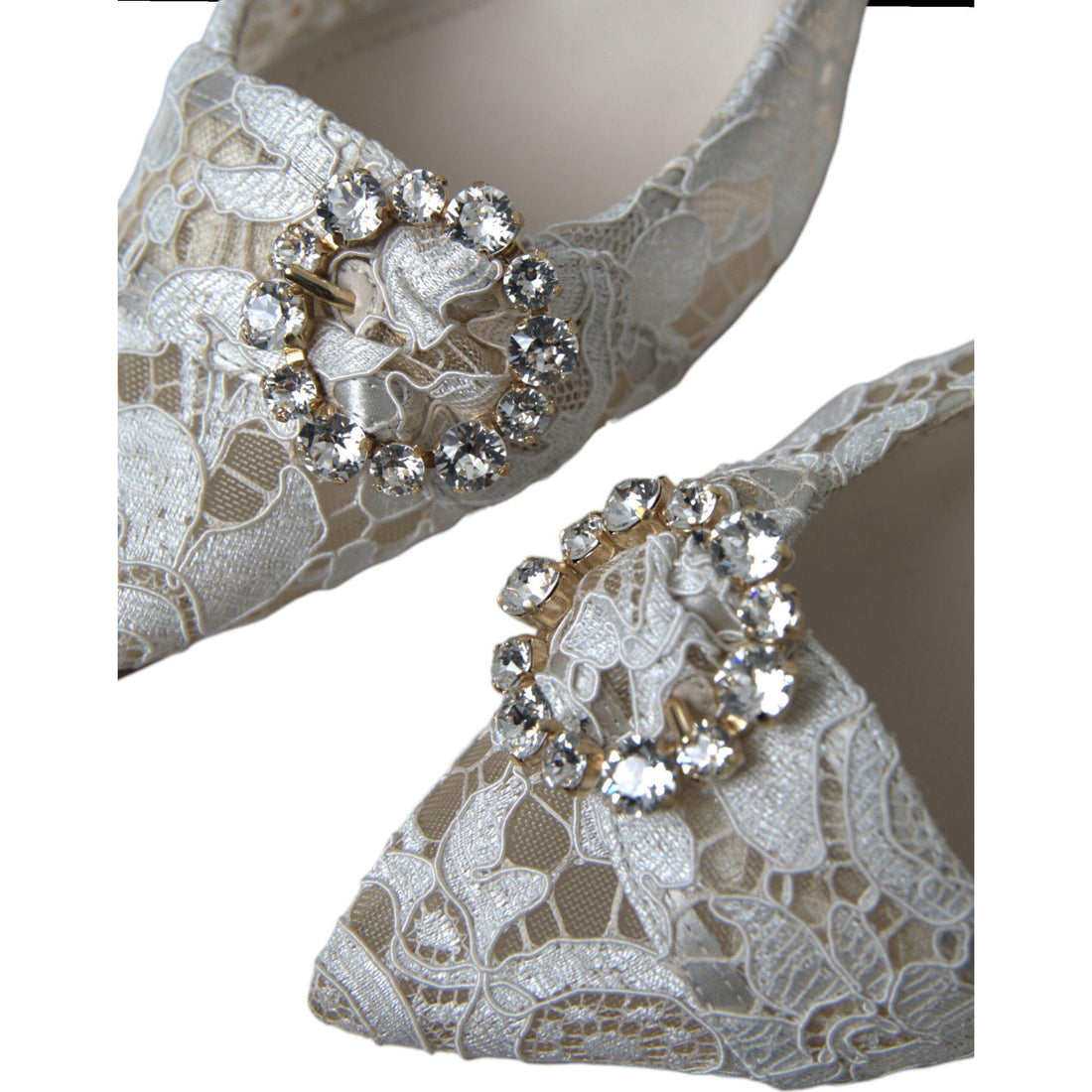 Dolce & Gabbana White Taormina Lace Crystal Slingback Shoes