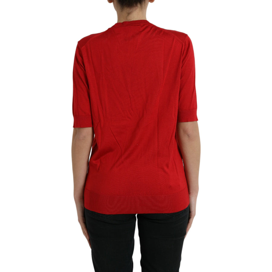 Dolce & Gabbana Red Silk Crew Neck Short Sleeves T-shirt Top