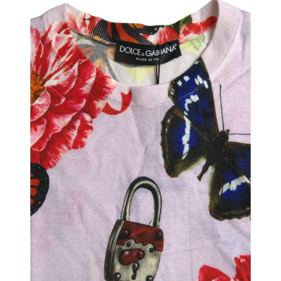 Dolce & Gabbana Multicolor Floral Padlock Butterfly Tank Top