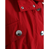 Dolce & Gabbana Red Polyester Hooded Button Rain Coat Jacket