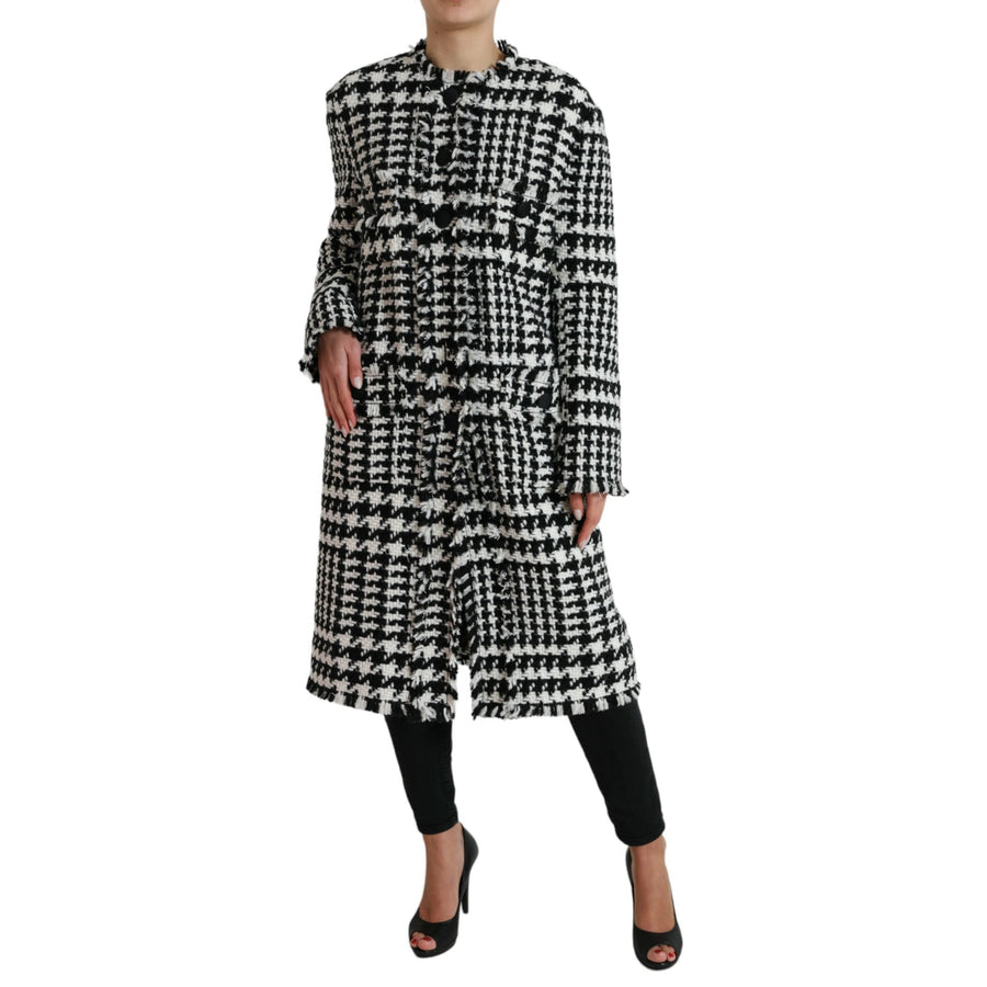 Dolce & Gabbana Elegant Houndstooth Long Trench Coat