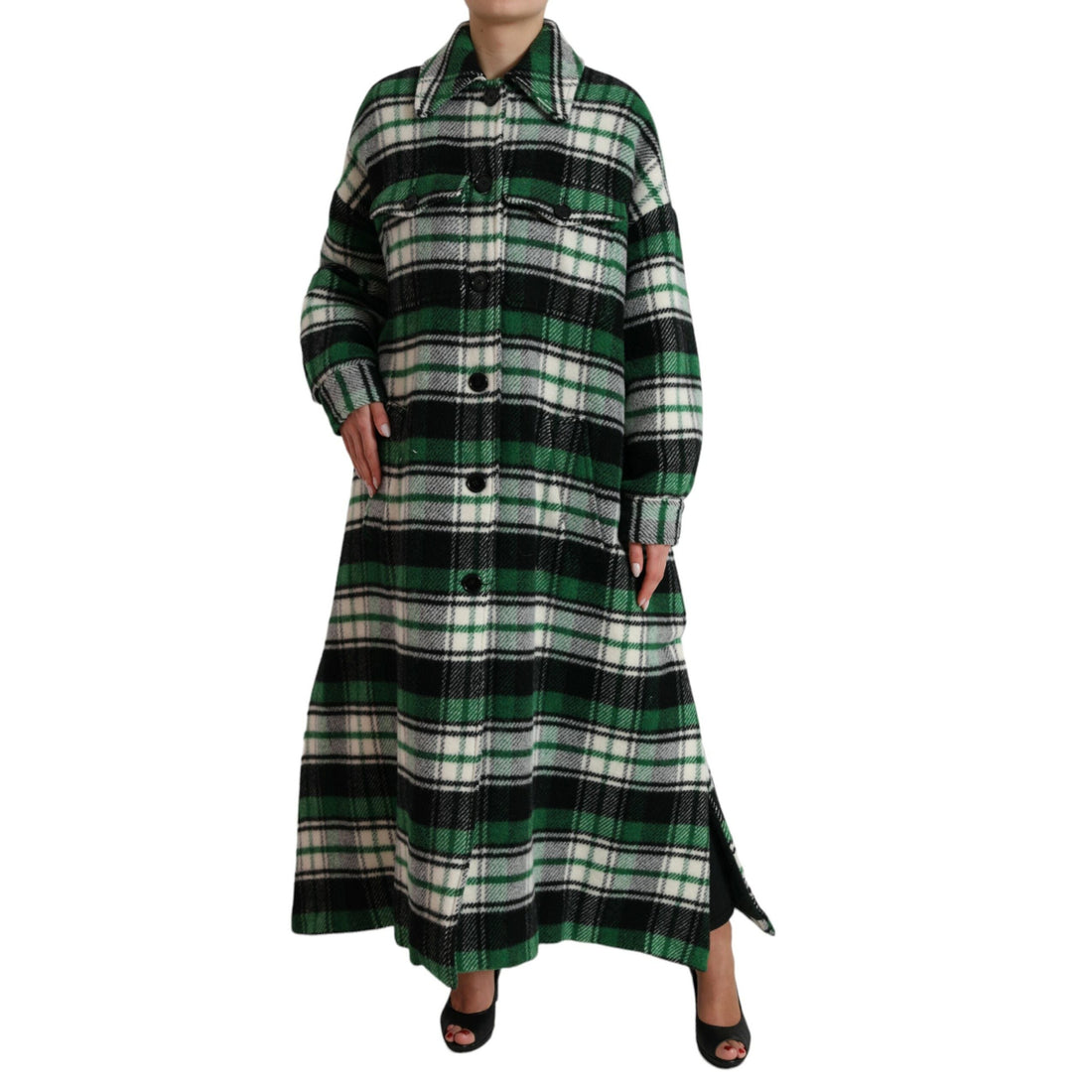 Dolce & Gabbana Green Plaid Long Sleeve Casual Coat Jacket