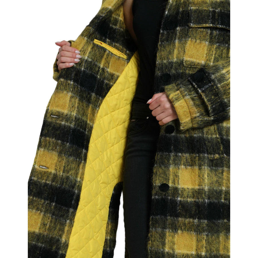 Dolce & Gabbana Yellow Plaid Long Sleeve Casual Coat Jacket