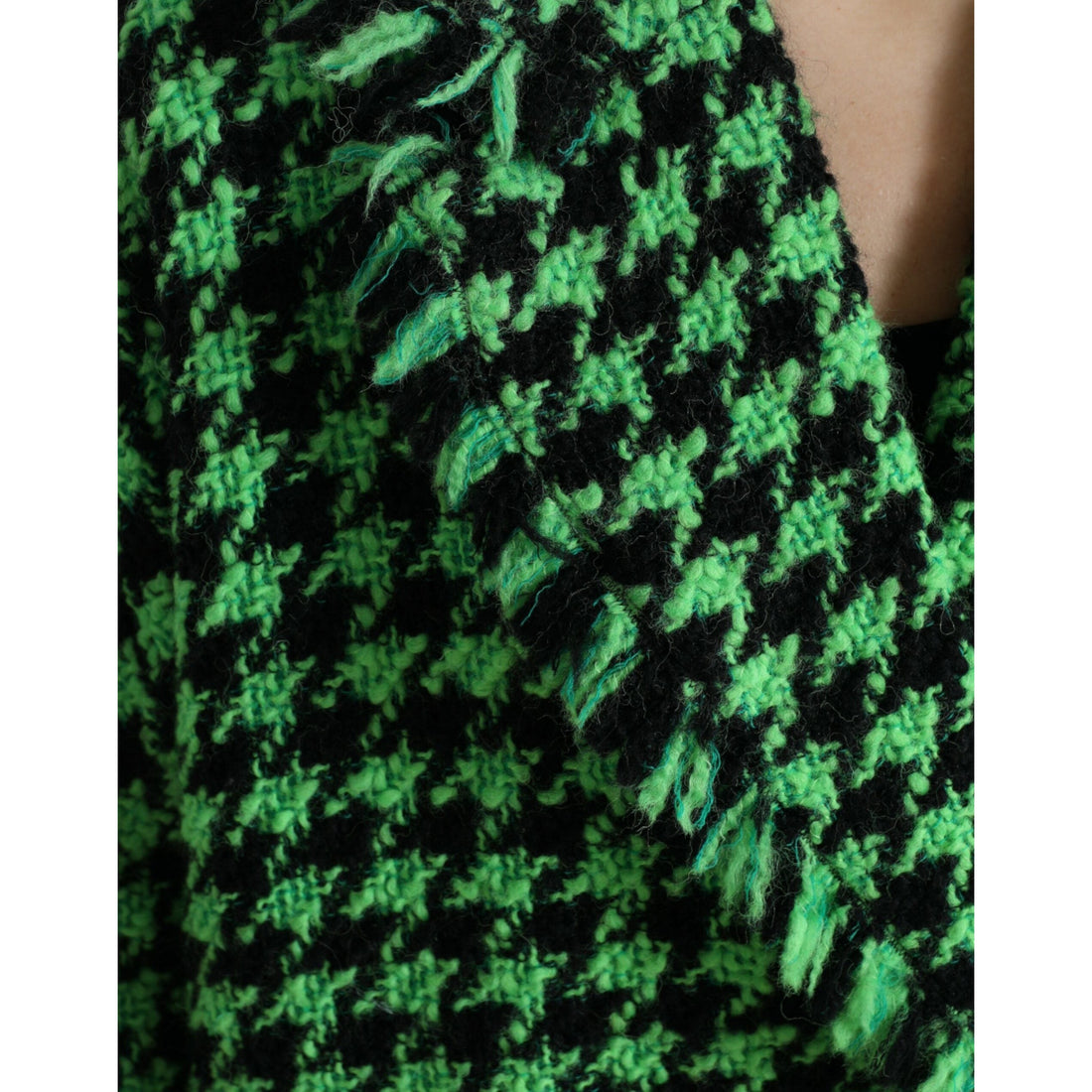Dolce & Gabbana Green Houndstooth Full Sleeve Long Coat Jacket