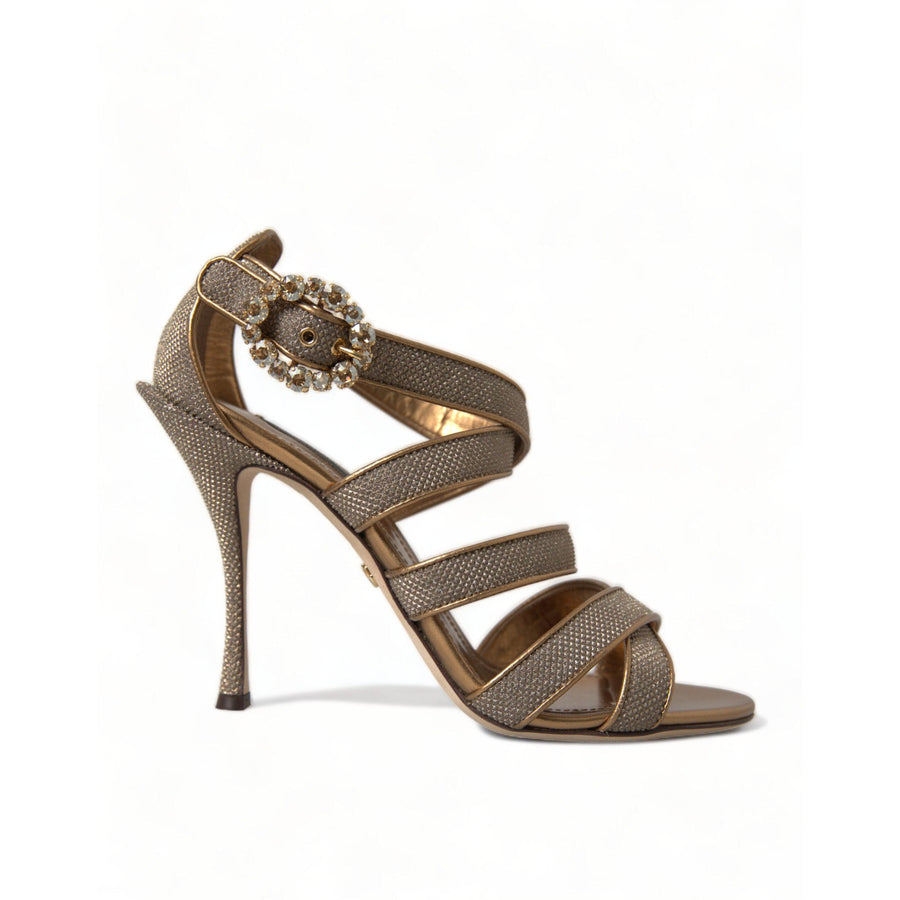 Dolce & Gabbana Bronze Crystal Strap Heels Sandals Shoes