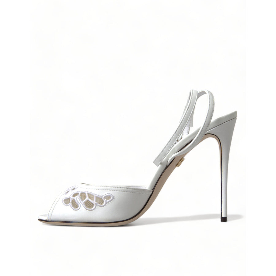 Dolce & Gabbana White Embroidered Ankle Strap Heels