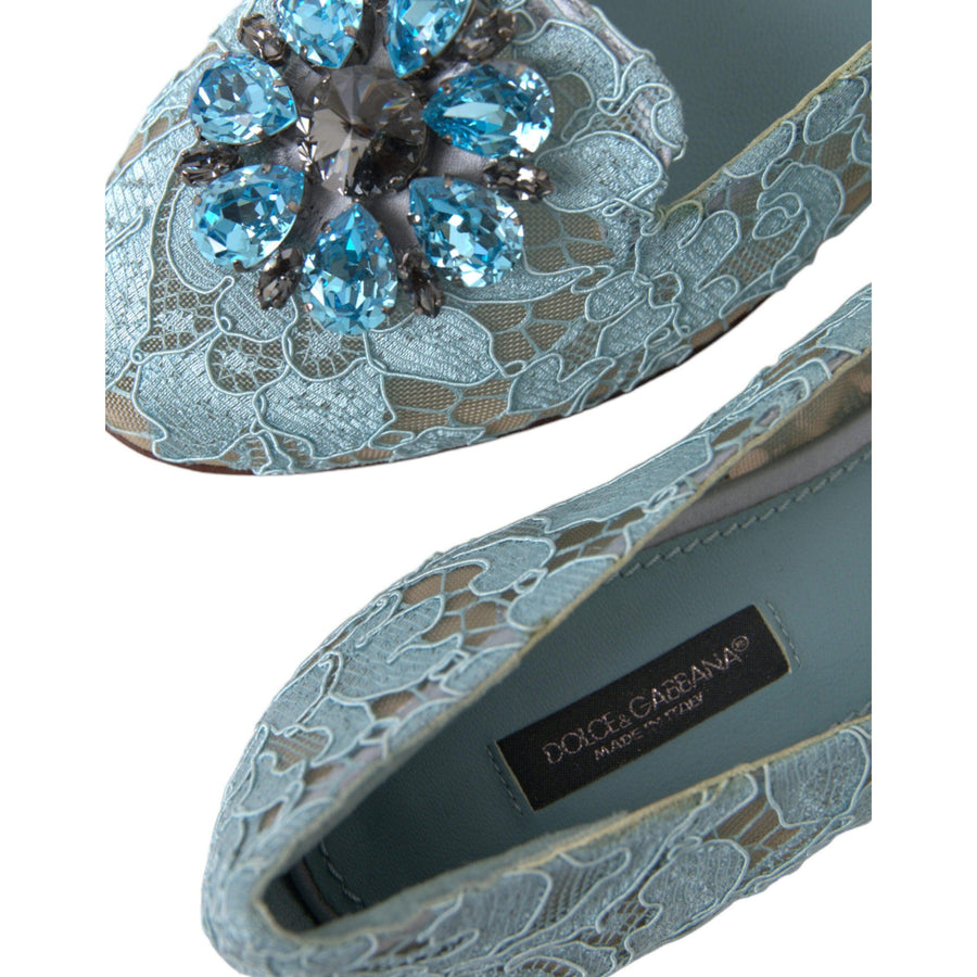 Dolce & Gabbana Elegant Floral Lace Aqua Vally Flats