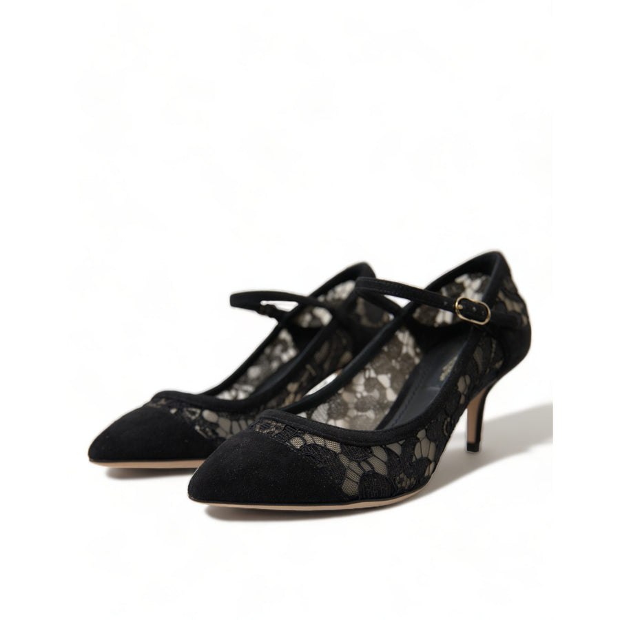Dolce & Gabbana Black Viscose Taormina Lace Pumps Shoes
