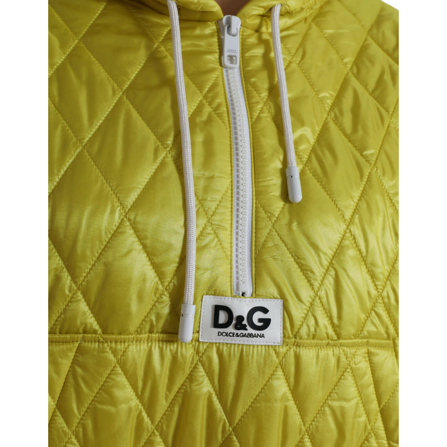 Dolce & Gabbana Yellow Nylon Quilted Hooded Pullover Jacket