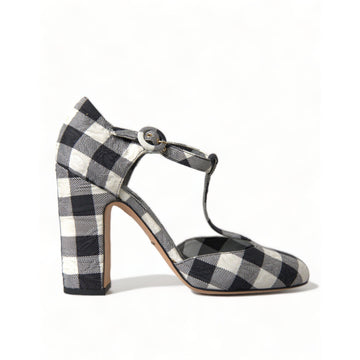 Dolce & Gabbana Black White Gingham Brocade Mary Janes Shoes