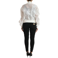 Dolce & Gabbana White Floral Lace Silk Full Zip Bomber Jacket