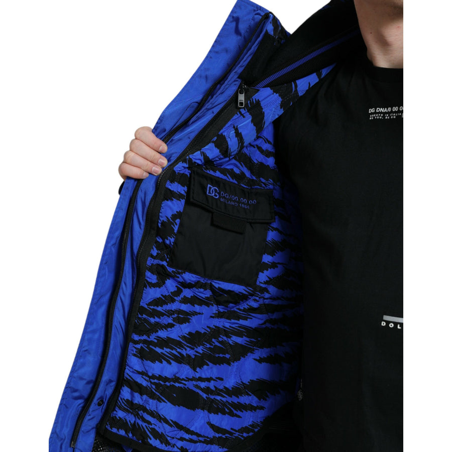 Dolce & Gabbana Black Blue Hooded Windbreaker Coat Jacket