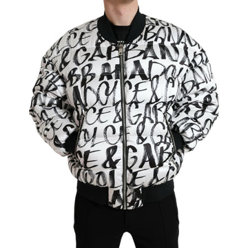 Dolce & Gabbana White Logo Padded Full Zip Bomber Jacket