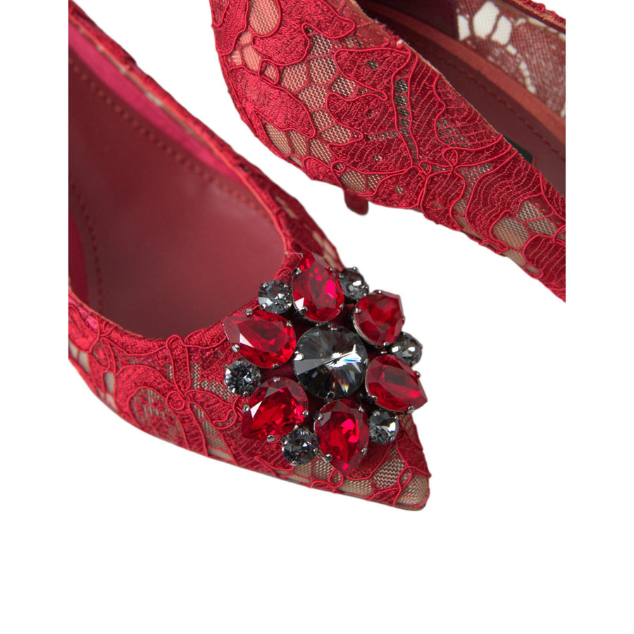 Dolce & Gabbana Radiant Red Lace Heels with Crystals