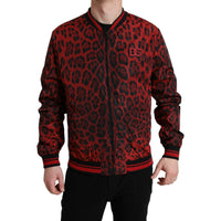 Dolce & Gabbana Red Leopard Nylon Bomber Full Zip Jacket