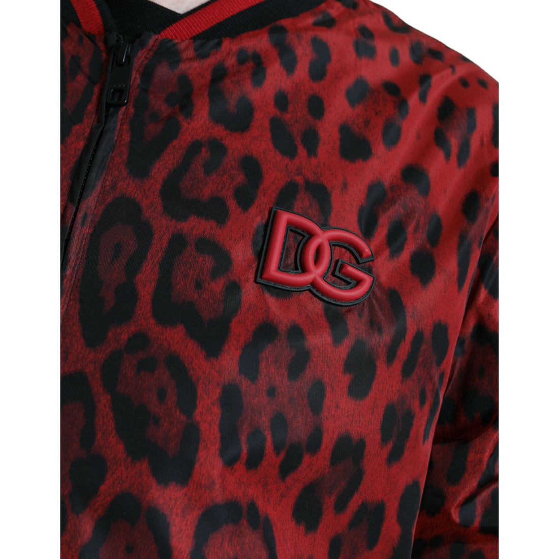 Dolce & Gabbana Red Leopard Nylon Bomber Full Zip Jacket