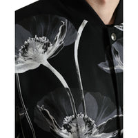 Dolce & Gabbana Black Floral Print Wool Button Down Bomber Jacket