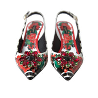 Dolce & Gabbana Chic Multicolor Floral Slingback Heels with Crystals