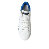 Dolce & Gabbana White Blue Leather Low Top Sneakers Shoes