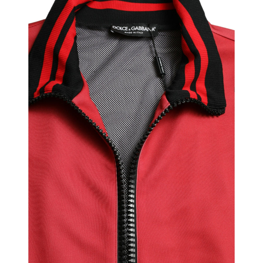 Dolce & Gabbana Red Leopard Polyester Bomber Full Zip Jacket
